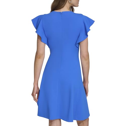 Women's Flutter Sleeve Scuba Crepe Jewel Neck Dress