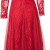 Women Long Solid Party Dress V-Neck Long Sleeve Mesh Dress Embroidery Elastic-Waist Dresses
