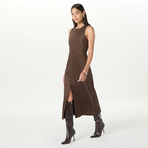 Women's Mina Faux Suede Maxi Dress with Front Slit Detail