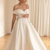 Women's Tea Length Wedding Dress for Bride Simple A Line Midi Courthouse Wedding Dresses
