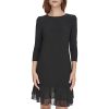 Womens 3/4 Sleeve Jersey/Chiffon Mix Ruffle Hem Dress