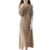Women's Curled O Neck Wool Long Sleeve Temperament Commuting Knitted Dress for Fall Winter