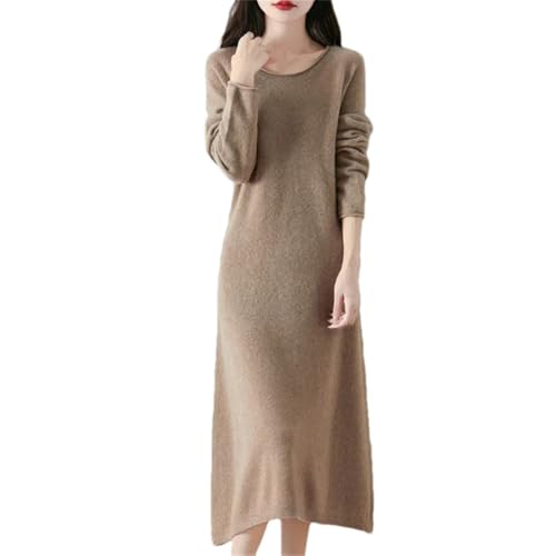 Women's Curled O Neck Wool Long Sleeve Temperament Commuting Knitted Dress for Fall Winter
