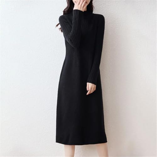 Women's Wool Half High Neck Seven Needle Double Strand Thickened Knitted Long Loose Fit Dress