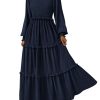 Fall Dresses for Women 2025 Long Sleeve Smocked Square Neck Swiss Dot Tiered Flowy Wedding Guest Maxi Dress