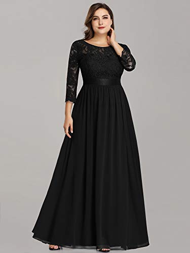 Women's A-Line 3/4 Long Sleeves Chiffon Floor Length Bridesmaid Gowns Plus Size Mother of The Bride Dresses