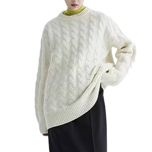 Women's 100 Percent Wool Sweater Winter Round Neck Knit Pullover Korean Loose Large Size Cashmere Sweaters