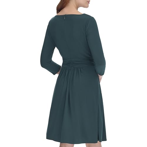 Women's Fit and Flare Jersey 3/4 Sleeve Round Neck Dress