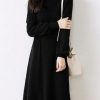 Women's Puff Sleeve Merino Wool Mock Neck Pullover Long Sweater Cashmere Dress for Fall Winter