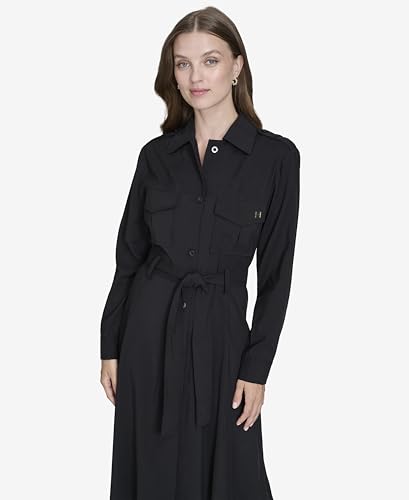 Women's Wear to Work Collared V-Neck Long Sleeve Shirt Dress