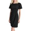 Women's Ruched Side V-Neck Short Sleeve Dress