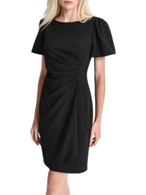 Women's Ruched Side V-Neck Short Sleeve Dress