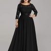 Women's A-Line 3/4 Long Sleeves Chiffon Floor Length Bridesmaid Gowns Plus Size Mother of The Bride Dresses