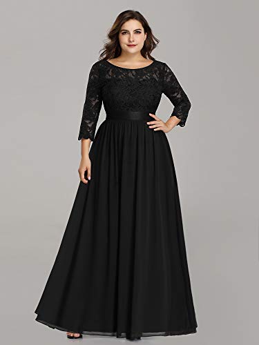 Women's A-Line 3/4 Long Sleeves Chiffon Floor Length Bridesmaid Gowns Plus Size Mother of The Bride Dresses