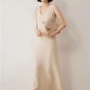 Women Knit Sleeveless Tank Dress Wool Blend Long Pullover Vest Sweater Dress Casual Chic