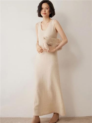 Women Knit Sleeveless Tank Dress Wool Blend Long Pullover Vest Sweater Dress Casual Chic