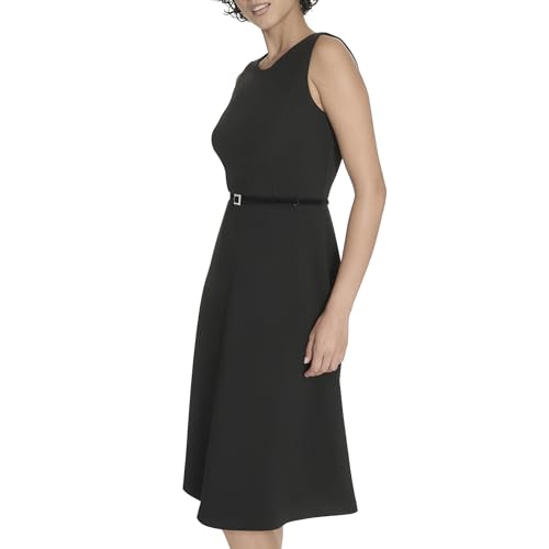 Women's Sleeveless Scuba Crepe Fit and Flare Midi Dress