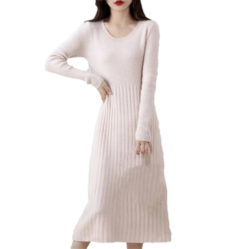 Women's Cashmere Knitted Dress Merino Wool Pullover Elegant Casual Long Dress for Fall Winter