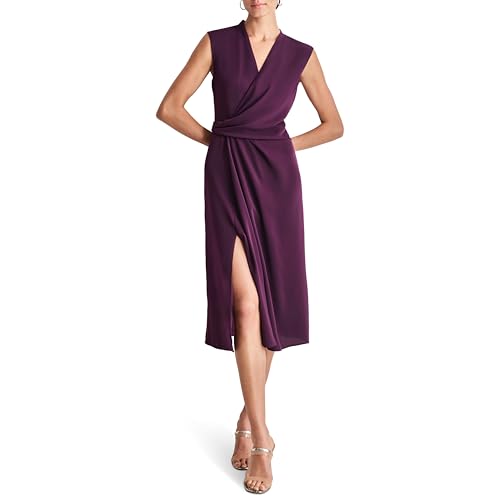 Women's Sleeveless Surplice Neck Front Slit Faux Wrap Midi Dress