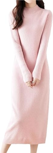 Women's Wool Sweater Dress Long Sleeve Slim Fit Casual Knit Dress for Fall Winter