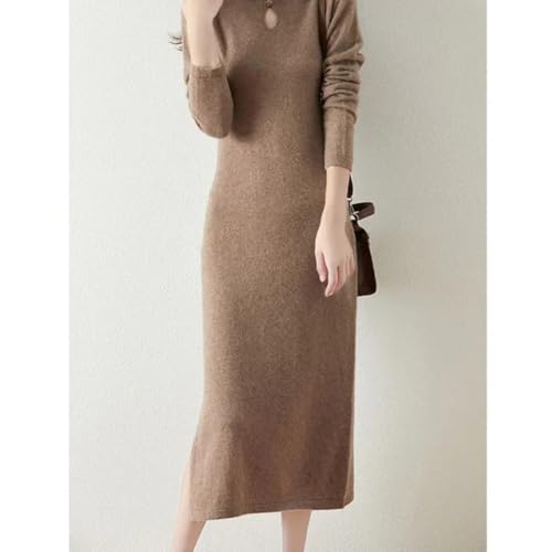 Women's Wool Button Stand Up Collar Split Knitted Bag Hip Dress for Fall Winter