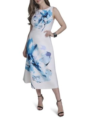 Womens Sleeveless Boat Neck Scuba Dress