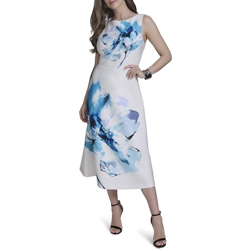 Womens Sleeveless Boat Neck Scuba Dress