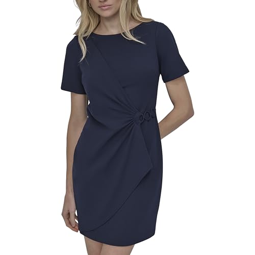 Womens Short Sleeve Jewel Neck Sheath Mini Dress