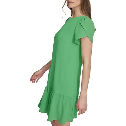 Womens Tulip Sleeve Ruffle Hem Mini Dress