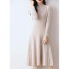 Womens Fashion Half High Collar Pure Wool Slim Fit Solid Color Bottom Fashion A Line Knitted Dress