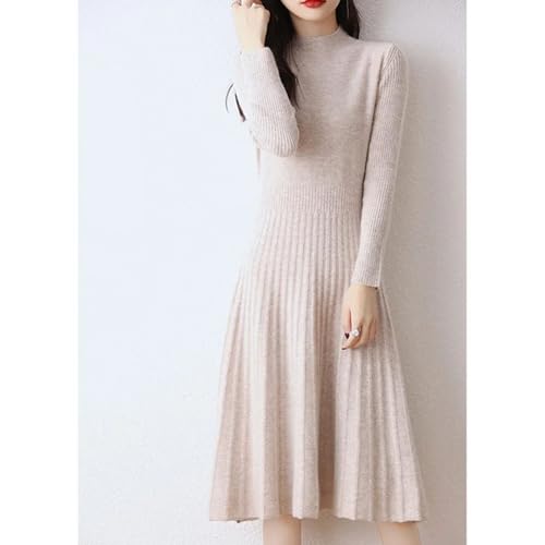 Womens Fashion Half High Collar Pure Wool Slim Fit Solid Color Bottom Fashion A Line Knitted Dress