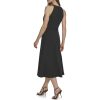 Women's Sleeveless V-Neck Buckle Belt Faux Wrap Midi Dress