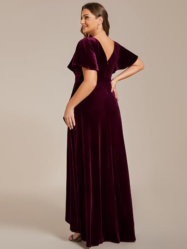 Women's Vintage Plus Size Ruffles Hemline Velvet Wedding Guest Dress 02041-DA