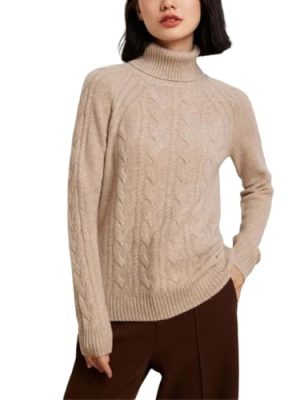 Women's Turtle Neck 100 Percent Cashmere Cable Knit Pullover Fall Winter Thick Warm Casual Style