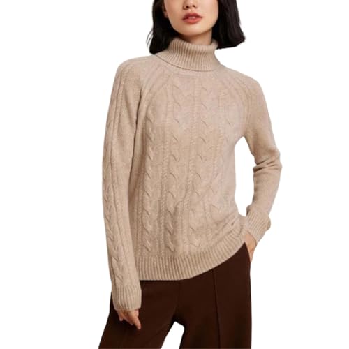 Women's Turtle Neck 100 Percent Cashmere Cable Knit Pullover Fall Winter Thick Warm Casual Style