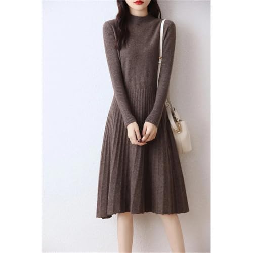 Women's Half-Mock Neck Slim-Fit A-Line Wool Knit Dress Perfect for Fall and Winter