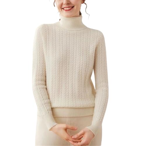 Women's High Collar 100 Percent Cashmere Cable Knit Turtleneck Sweater Fall Winter Pullover