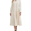Women's Fall Winter Corduroy Maxi Dress Casual Long Sleeve Ruffle Mock Neck Flowy Vintage Dresses