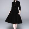 Women's Long Sleeves Velvet Button Up Swing Midi Dress with Pockets