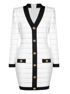 Women's Knit Shift Dress – V-Neck Slim Design, European Winter Minimalist