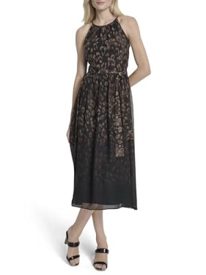 Womens Sleeveless Halter Midi Dress