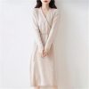Women's Wool Knit Dress Warm V Neck Long Sleeve Casual Sweater Dress for Fall Winter