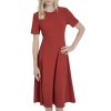Women's Short Sleeve Jewel Neck Scuba Crepe Flounce Hem Midi Dress