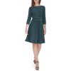 Women's Fit and Flare Jersey 3/4 Sleeve Round Neck Dress