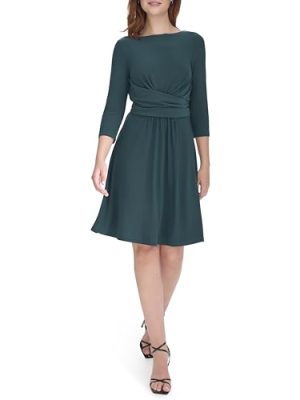 Women's Fit and Flare Jersey 3/4 Sleeve Round Neck Dress