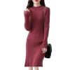 Women's Half High Collar Wool Knitted Medium Long Loose Straight Split Simple Dress for Fall Winter