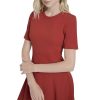 Women's Short Sleeve Jewel Neck Scuba Crepe Flounce Hem Midi Dress