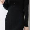 Women's Wool Waist Slimming Over Knee Half Open V-Neck Knitted Casual Dress for Fall Winter