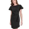 Women's Flounce Sleeve Side Drape Fully Lined Sheath Dress