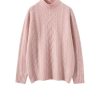 Women's Long Sleeve 100 Percent Cashmere Mock Neck Cable Knitting Pullover Fall Winter Thick Soft